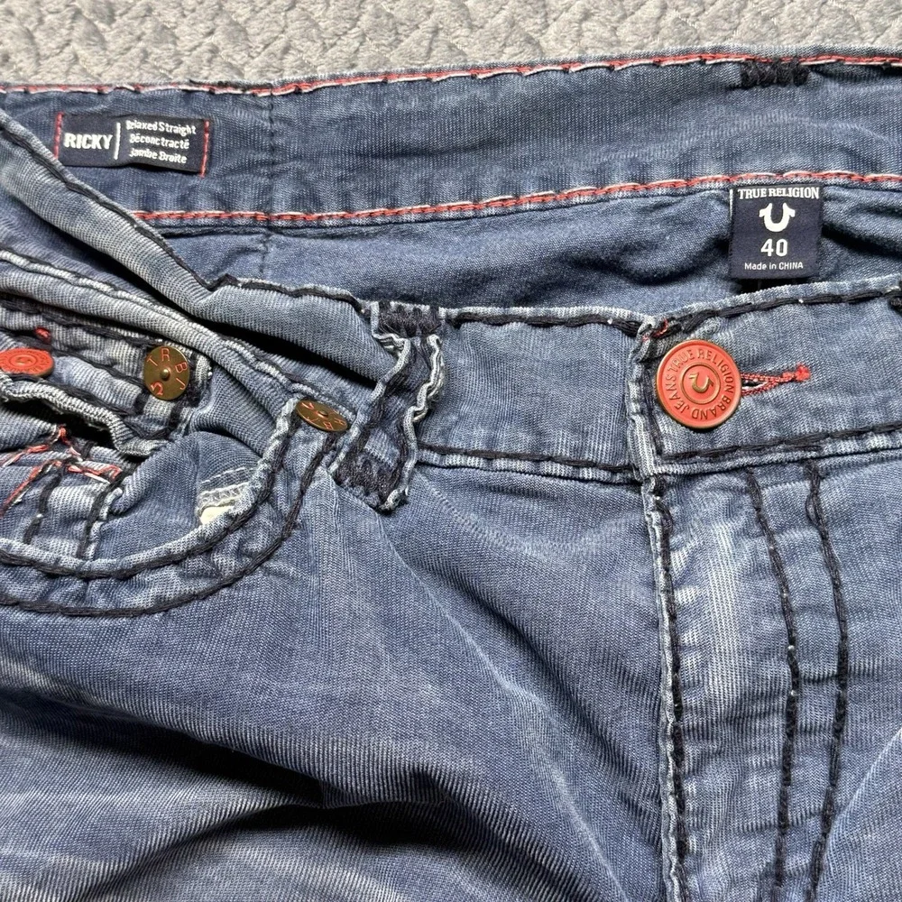 True Religion Ricky Super T Men 40x31.5 Corduroy Micro Indigo Red Stitching Flap